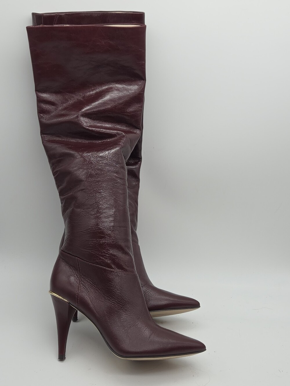 Michael Kors Oxblood Rosalyn Tall Knee High Leather Boots Size 5 - Picture 5 of 14